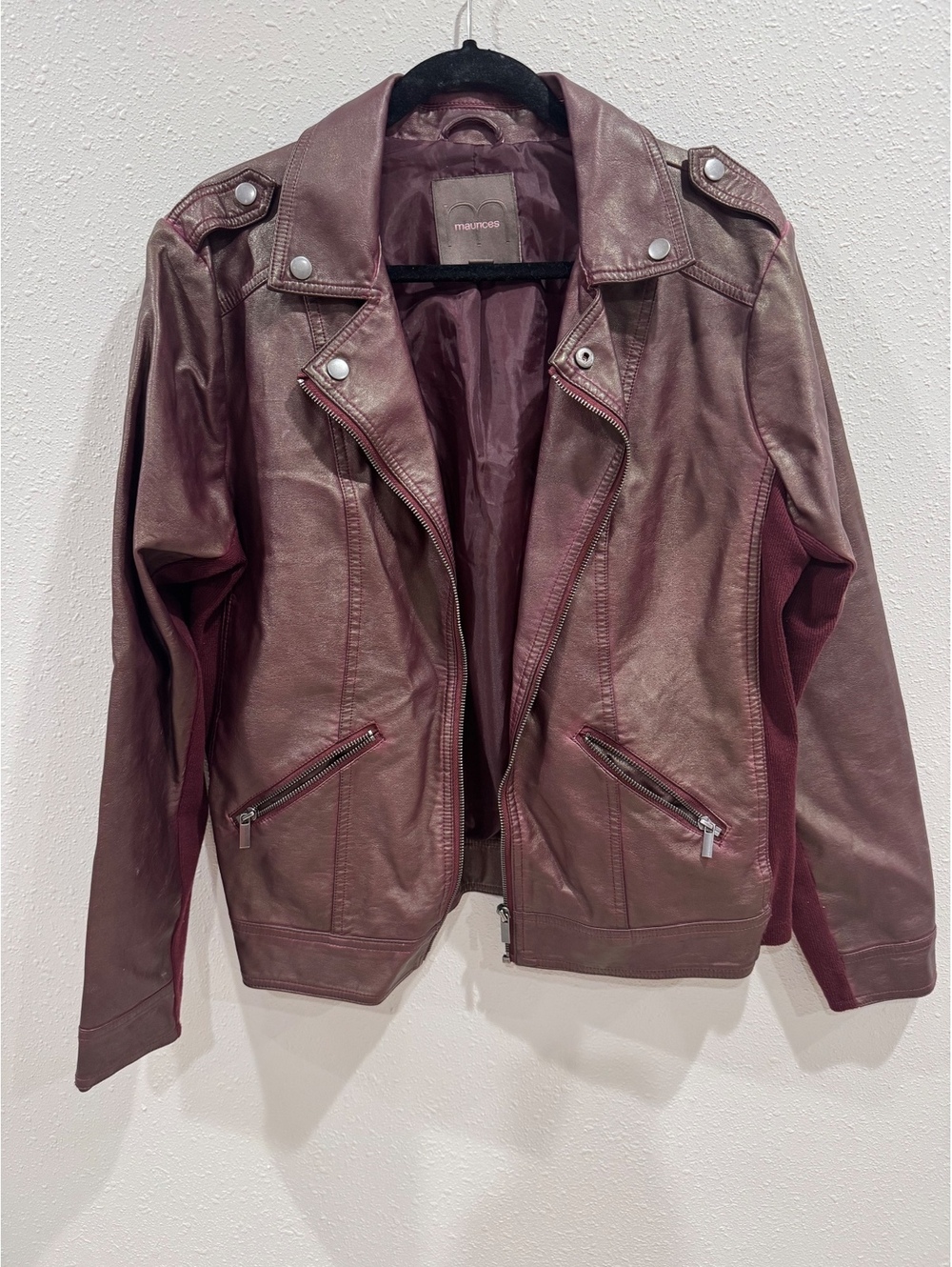 Maurices Burgundy Faux Leather Moto Jacket Women’s XL